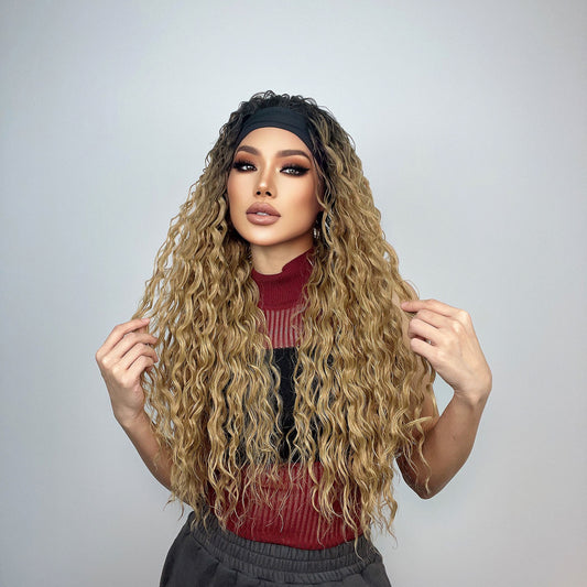 Everly Long Curly Headband Wig — Brown-Blonde