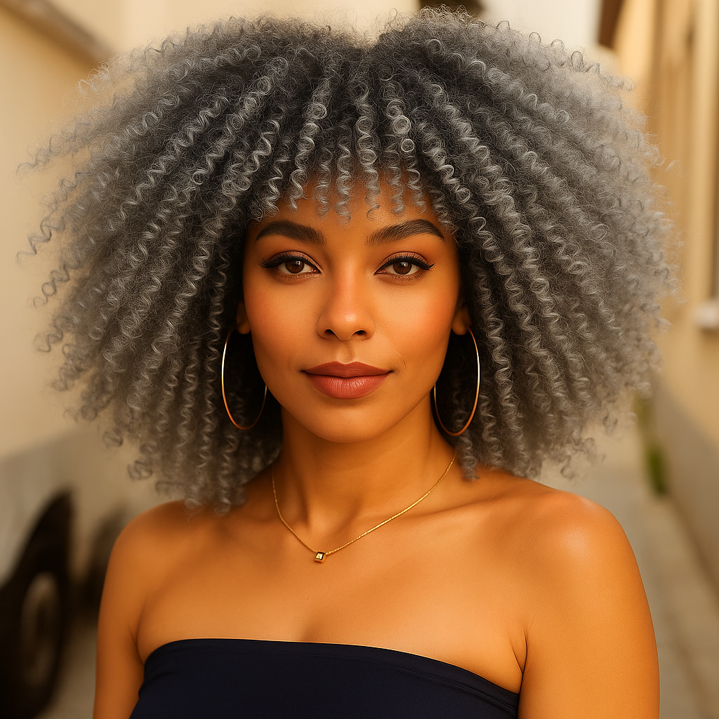 Ayana Short Afro Curly Wig — Grey