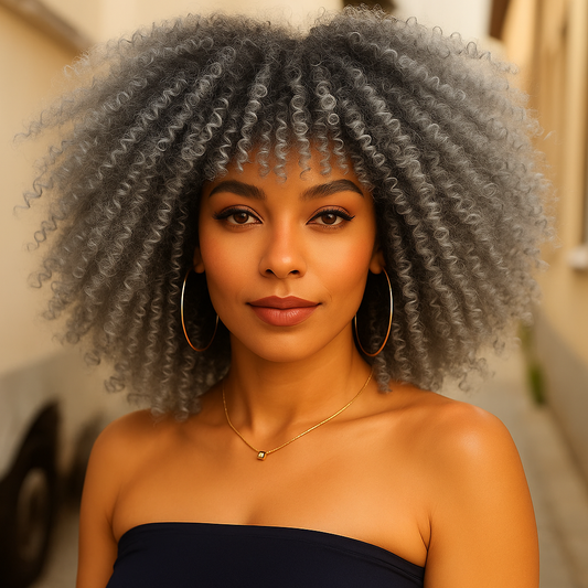 Ayana Short Afro Curly Wig — Grey