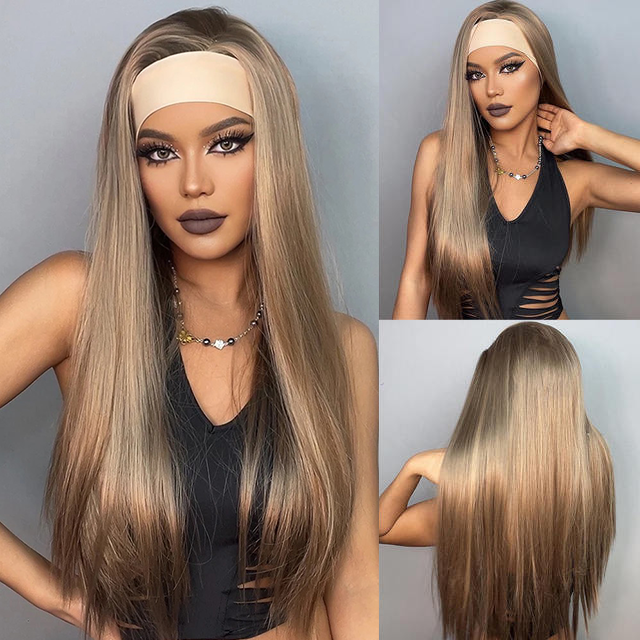 Skylar Long Straight Headband Wig — Brown-Blonde