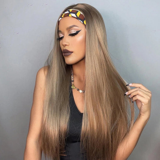 Skylar Long Straight Headband Wig — Brown-Blonde