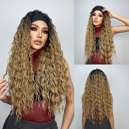 Everly Long Curly Headband Wig — Brown-Blonde