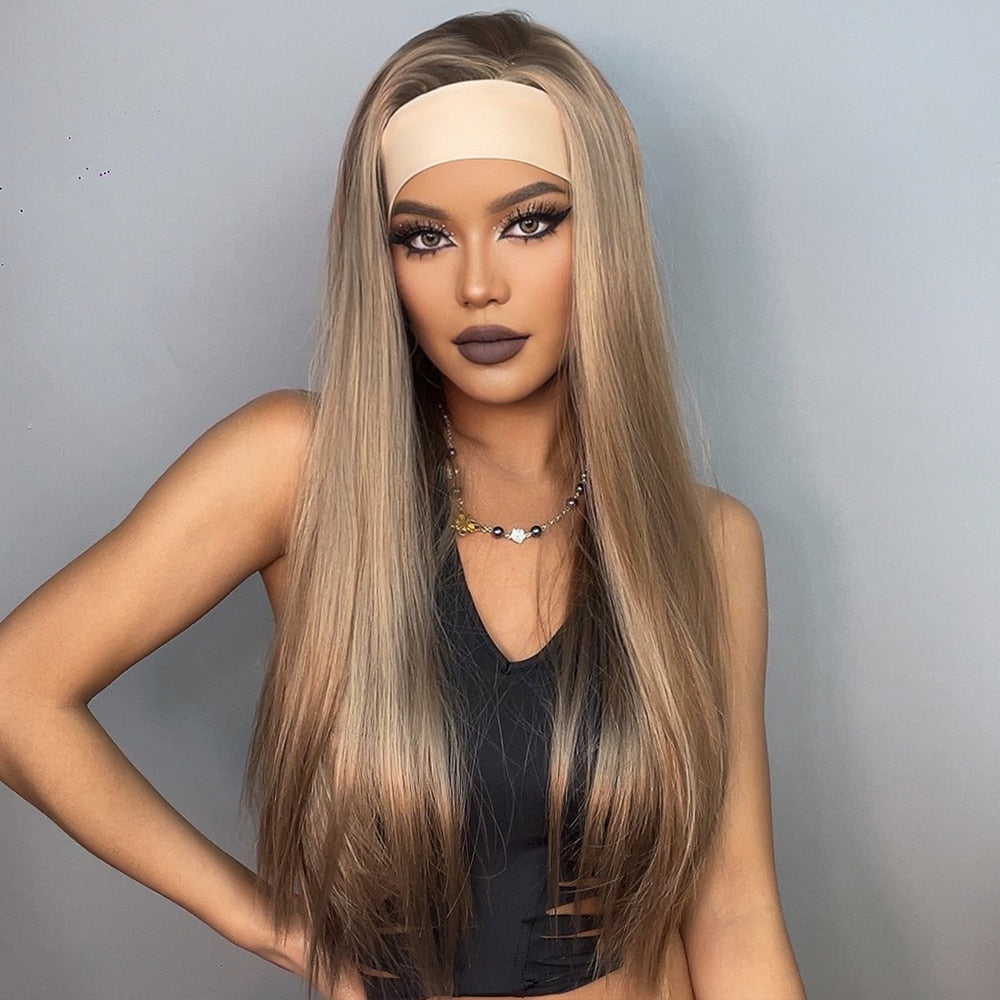 Skylar Long Straight Headband Wig — Brown-Blonde