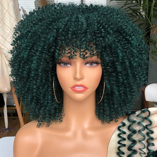 Asha Short Afro Curly Wig — Green