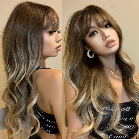 Lucy Long Wavy Wig — Brown-Blonde