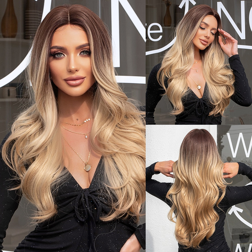 Emilia Long Wavy Wig — Brown-Blonde