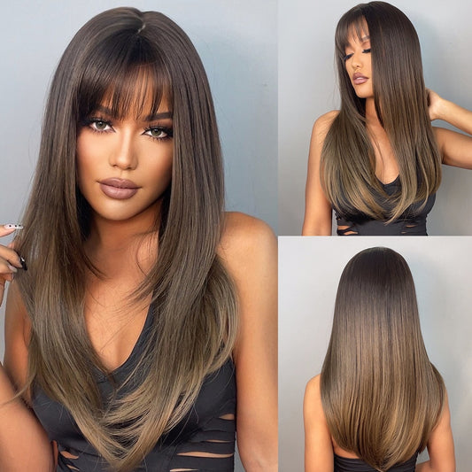 Elizabeth Long Straight Wig — Brown